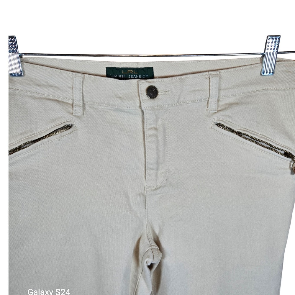LRL Lauren Jeans Co Ralph Lauren Women's Beige Moto Zip Pants Size‎ 12